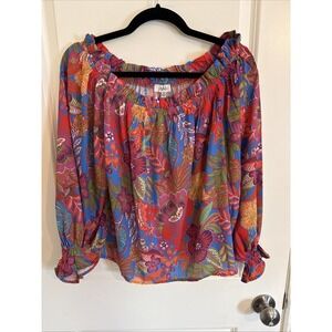 Avara Felicity Floral Blouse W Smocked Neck Long Sleeve Off Shoulder Small Boho